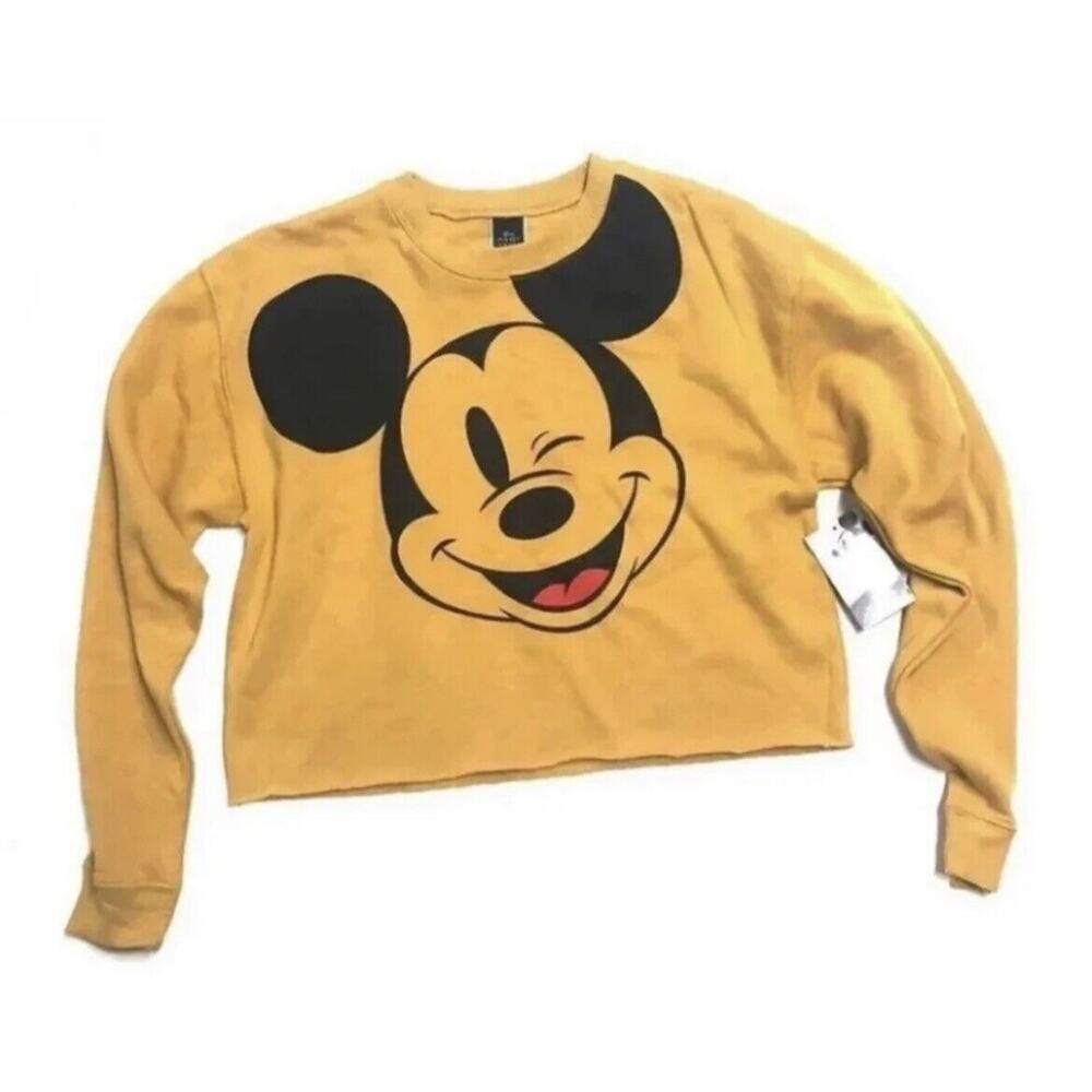 Womens Mickey Mouse Face Crop Sweatshirt Top Shirt Size S NWT Disney - Picture 2 of 6